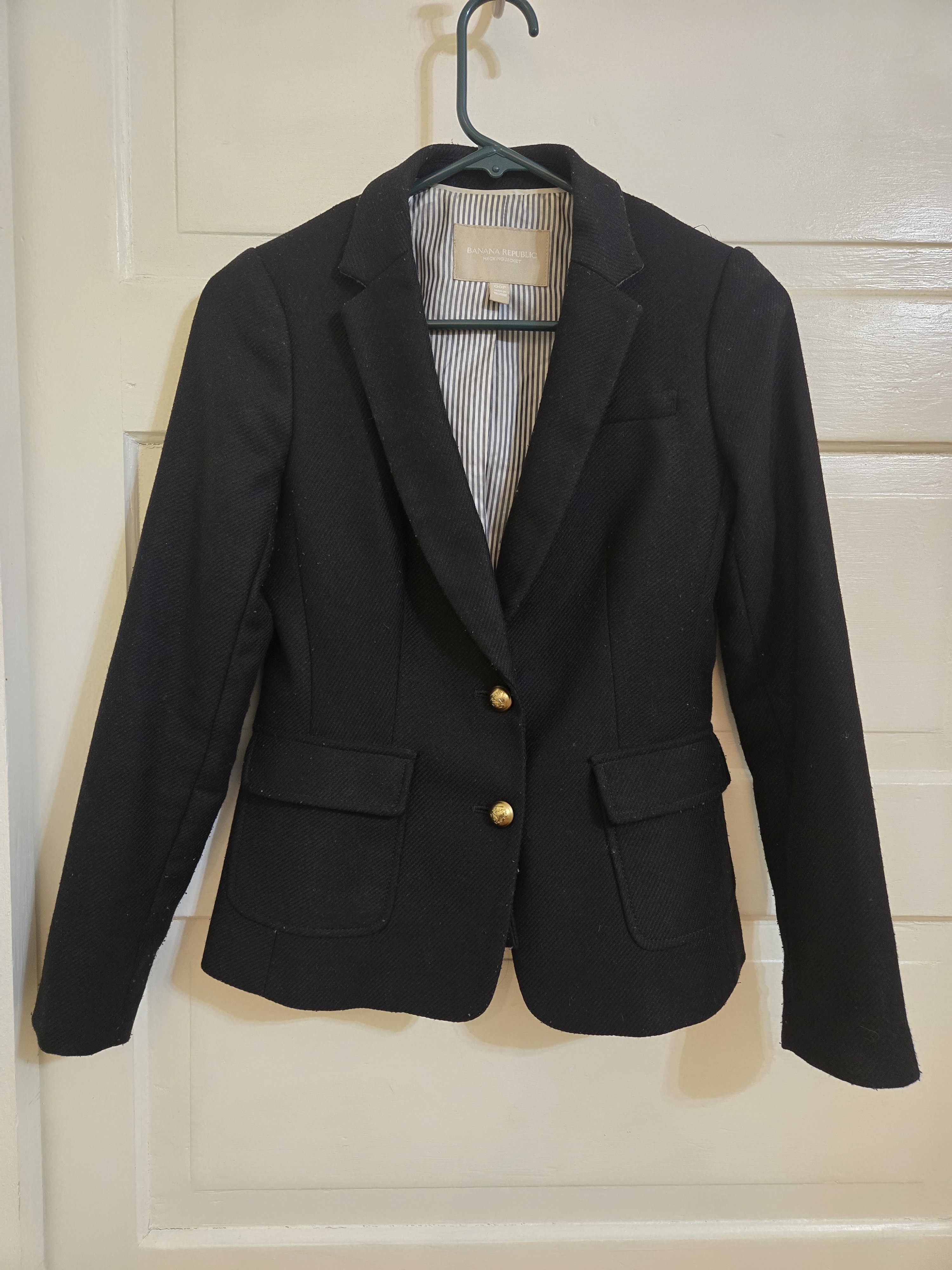 Banana Republic 00p Black Wool Womens Two-Button Blazer